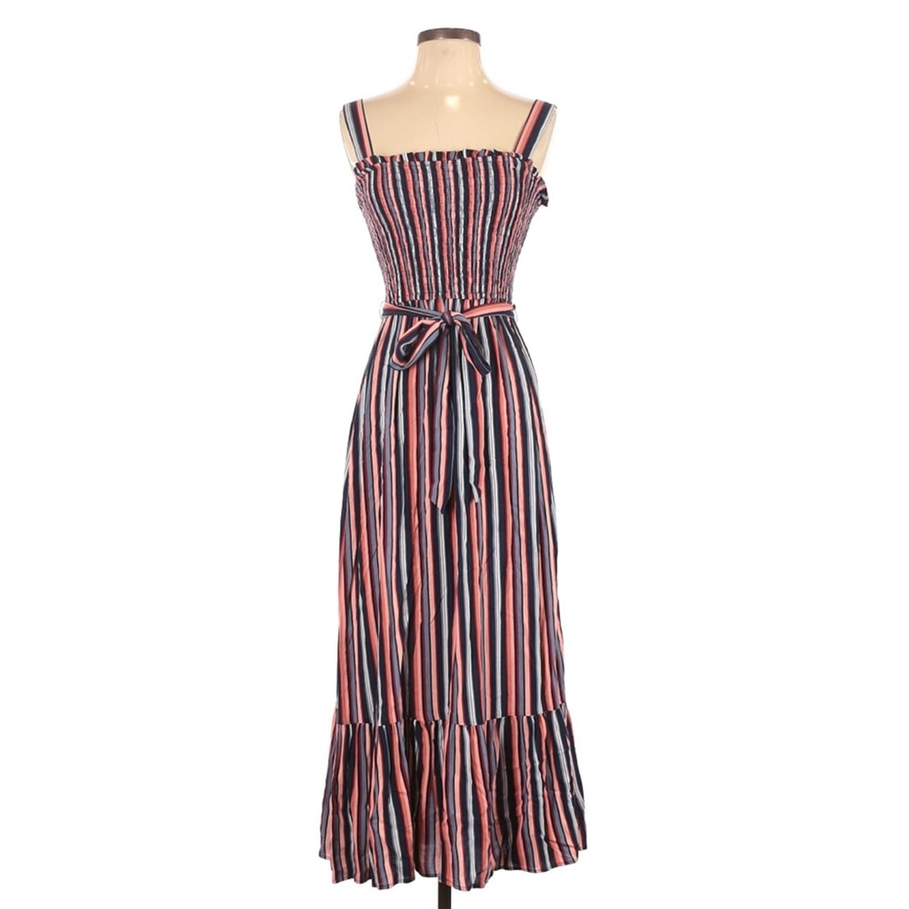 Striped Blue & Pink Sleeveless Maxi Dress